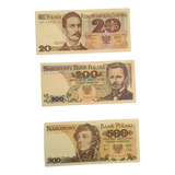 3 Antigas Cédulas Polonia 20 200 E 500 Zlotych Fe Anos 1980