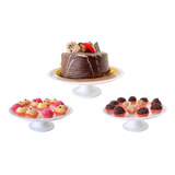 3 Bandejas Prato Boleira Porta Doce 26 E 21cm Plástico Kit