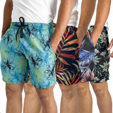 3 Bermudas Tactel Macio Estampado Short Floral Praia Piscina