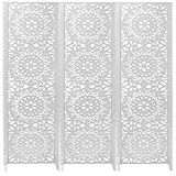 3 Biombo Pintado Divisoria Separador De Ambiente MDF Com Pés Preto Ou Branco Mandala Branco 