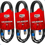 3 Cabos Microfone Xlr Canon Macho E Fêmea Balanceado 10 Mts