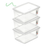 3 Caixa Organizadora Com Tampa Plástico Cristal Ordene 7 5l Cor Transparente