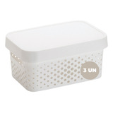 3 Caixas Organizadoras Pequena De Plastico Rattan 4 5 Litros Cor Branco