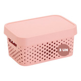 3 Caixas Organizadoras Pequena De Plastico Rattan 4 5 Litros Cor Rosa claro