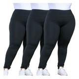 3 Calças Legging Plus Size Academia Suplex Costura Reforçada
