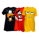 3 Camisão Camisola Vestido Malha Feminino Personagem Pijama