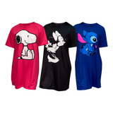 3 Camisão Camisola Vestido Malha Feminino Personagem Pijama