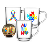 3 Canecas Vidro 255ml Estampa Autismo Tea Espectro Presente