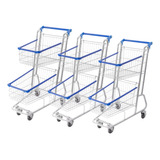 3 Carrinho Compras Duplo Cesto 75 Litros Supermercado Lojas
