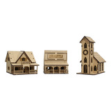 3 Casinhas Velho Oeste Em Mdf Em Miniatura Escala 1 87