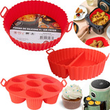 3 Cestos Formas Silicone Air Fryer Antiaderente Redonda Alça