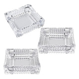 3 Cinzeiro Transparente Vidro Quadrado Resistente Bar Hotel
