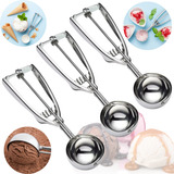 3 Colheres Sorvete Inox C Extrator Ejetor Bolas Desboleador