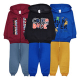 3 Conjunto Moletom Infantil Bebê Menino Inverno Capuz Calça