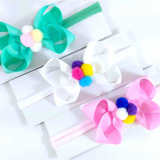 3 Faixinhas Bebe Menina Mundo Nina Kids Pom Pom Faixa Tiara