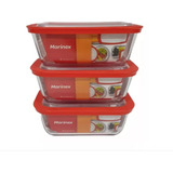 3 Forma Retangular Prática Marinex 750ml Com Tampa Plástica
