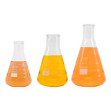 3 Frasco Erlenmeyer Boca Estreita Vidro 100ml 200ml 500ml