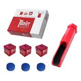 3 Giz Master 1 Ajustador 3 Solas 11mm Bilhar Sinuca Cor Vermelho