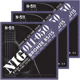 3 Jogos De Cordas Nig Violão Aço Folk 011 Bronze 85 15 N 511