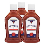 3 Ketchup Tradicional Sem Gluten Squeeze Hemmer 1kg Cada