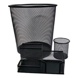 3 Kit Organizador Escritório Lixeira 12l Porta Treco Lápis P