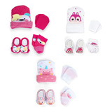 3 Kits Para Bebe Menina Enxoval Touca Luva Meia E Pantufa