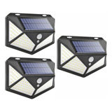 3 Luminária Parede Solar 100led Bateria