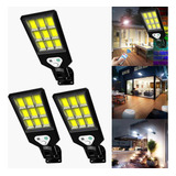 3 Luminárias Solar Luz Led Sensor Presença Poste Parede Mini