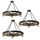 3 Lustre Pendente Roda De Carroça 110v 220v Luminaria Teto