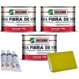 3 Massa Fibra De Vidro Poliéster 750g Maxi Rubber Aplicador