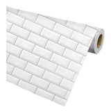 3 Metros Papel Adesivo Tijolinho Branco Lavável Brinde