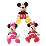 3 Pelucias Mickey Minnie Rosa E Minne Vermelha Musicais 28cm