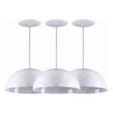 3 Pendente Meia Lua 34cm Meia Bola Alumínio Branco