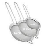 3 Peneira Aço Inox Kit Utensílio Para Polvilhar Coador Cozinha 10cm 12cm 16cm