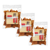 3 Petisco Cães Osso Chips Carne 220g Couro Bovino