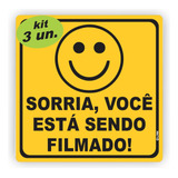 3 Placas Aviso Sorria Você Esta Sendo Filmado Gravado 15x15