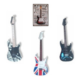 3 Placas Decorativas De Parede Modelo Guitarra Brinde