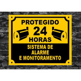 3 Placas Grande De Monitoramento E Alarme Protegido 27x22cm