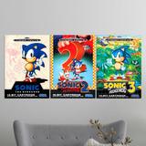 3 Placas Quadros Decorativos Sonic The