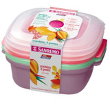3 Pote Plástico 1300ml Quadrado Vac Freezer Tampa Reversível Cor Colorido