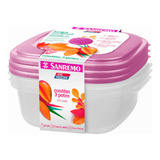 3 Pote Plástico 1300ml Quadrado Vac Freezer Tampa Reversível Cor Lilás