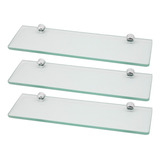 3 Prateleira De Vidro Borda Arredondada 10x30 Cm Com Suporte