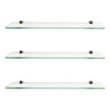 3 Prateleiras Banheiro De Vidro 40x10cm Com Suporte Fenda