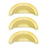3 Puxador Colonial Concha Bronze Cristaleira Porta Gaveta -Dourado-