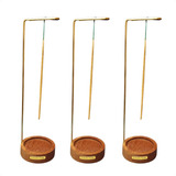 3 Suporte Incenso Invertido Madeira Haste Funcional Dourada Cor Marrom Invred D