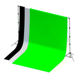 3 Tecidos 3x3 Preto branco verde 2 Suporte Fundo Infinito