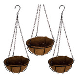 3 Vasos De Fibra De Coco 40cm Plantas Suspenso Com Corrente