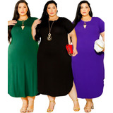 3 Vestidos Longos Midi Plus Size Saruel Moda Verão Atacados