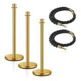 3 X Pedestal Separador De Fila Dourado Com 2 Cordões Pretos