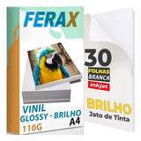 30 Adesivos Vinil Branco Brilho P Impressora Jato Tinta A4